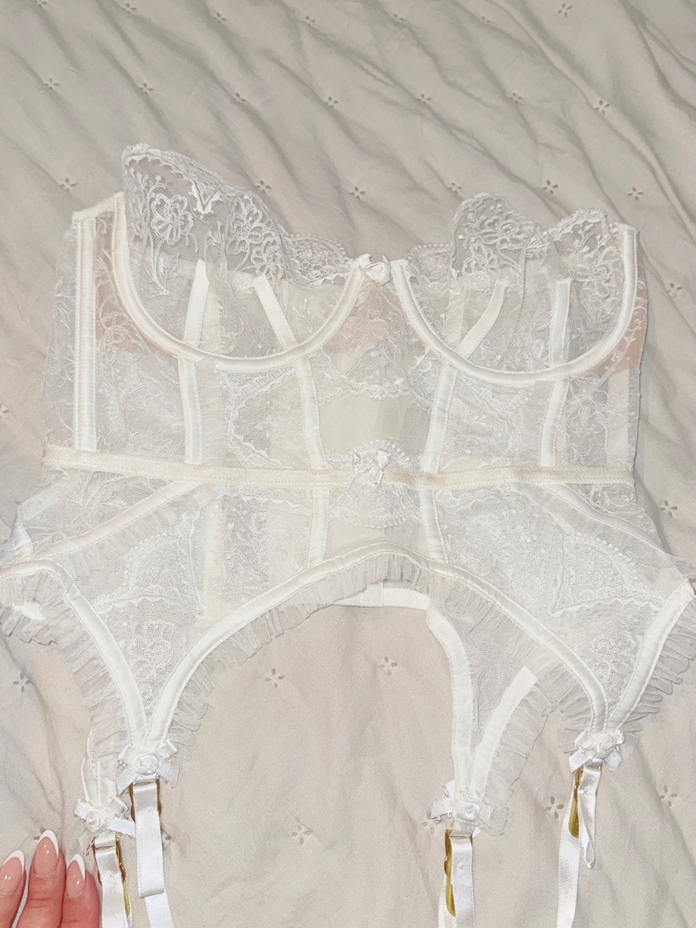 For Love And Lemons White Lace Bustier Garter
